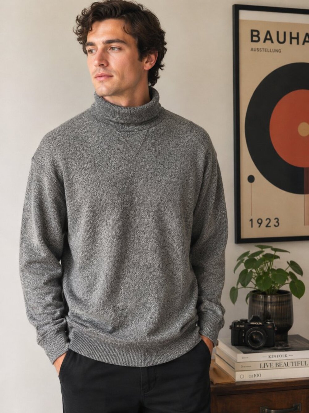 Banana Republic Marled Cotton Turtleneck Sweater Pullover Gray Size XL